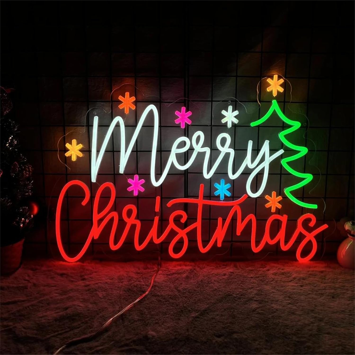 Lighting Home Decor Ideas - Vrolijk kerstfeest neonbord met kleurrijke sterren