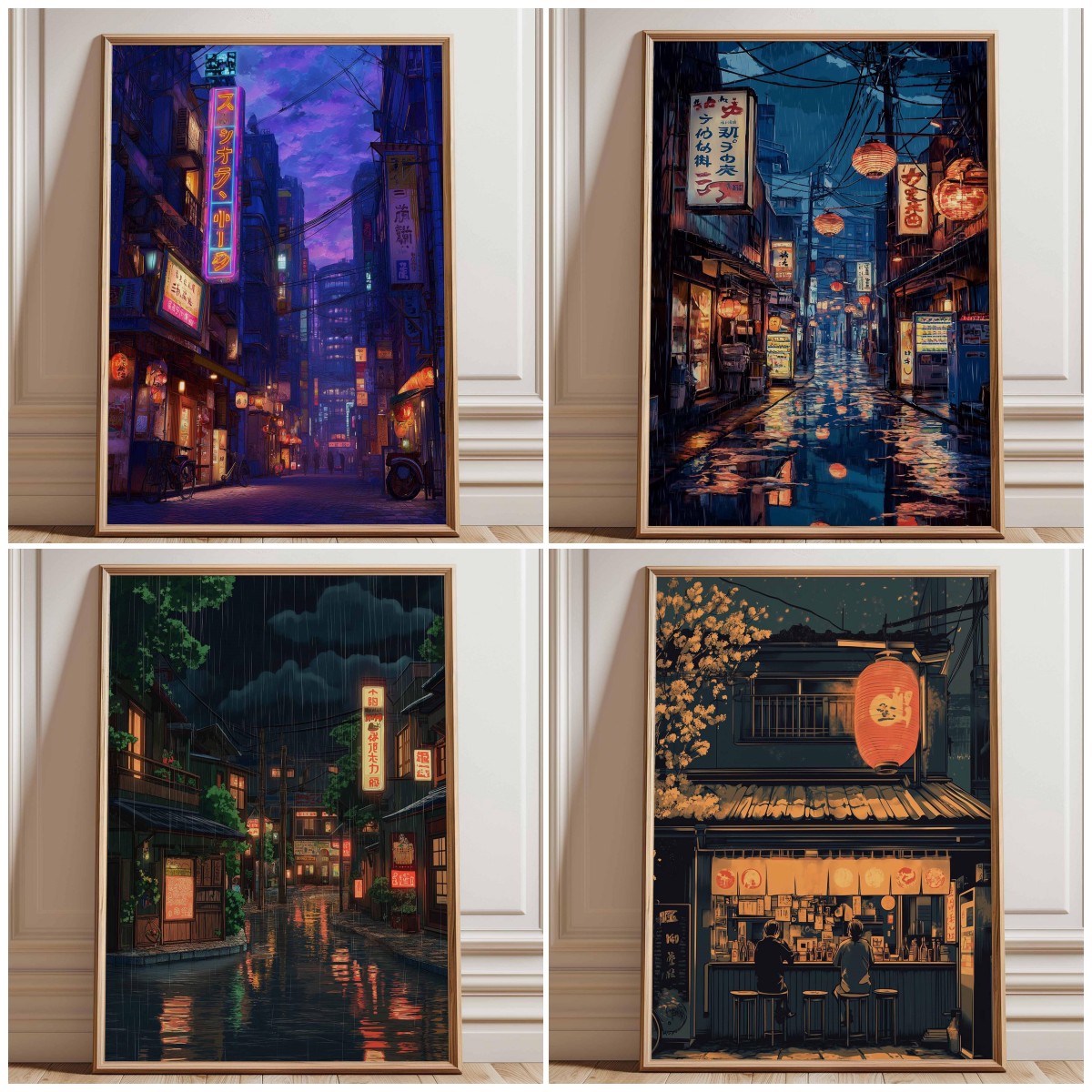Japanese Lighting Decor - 1pc ongekaderde neon Tokyo Street posterprint,