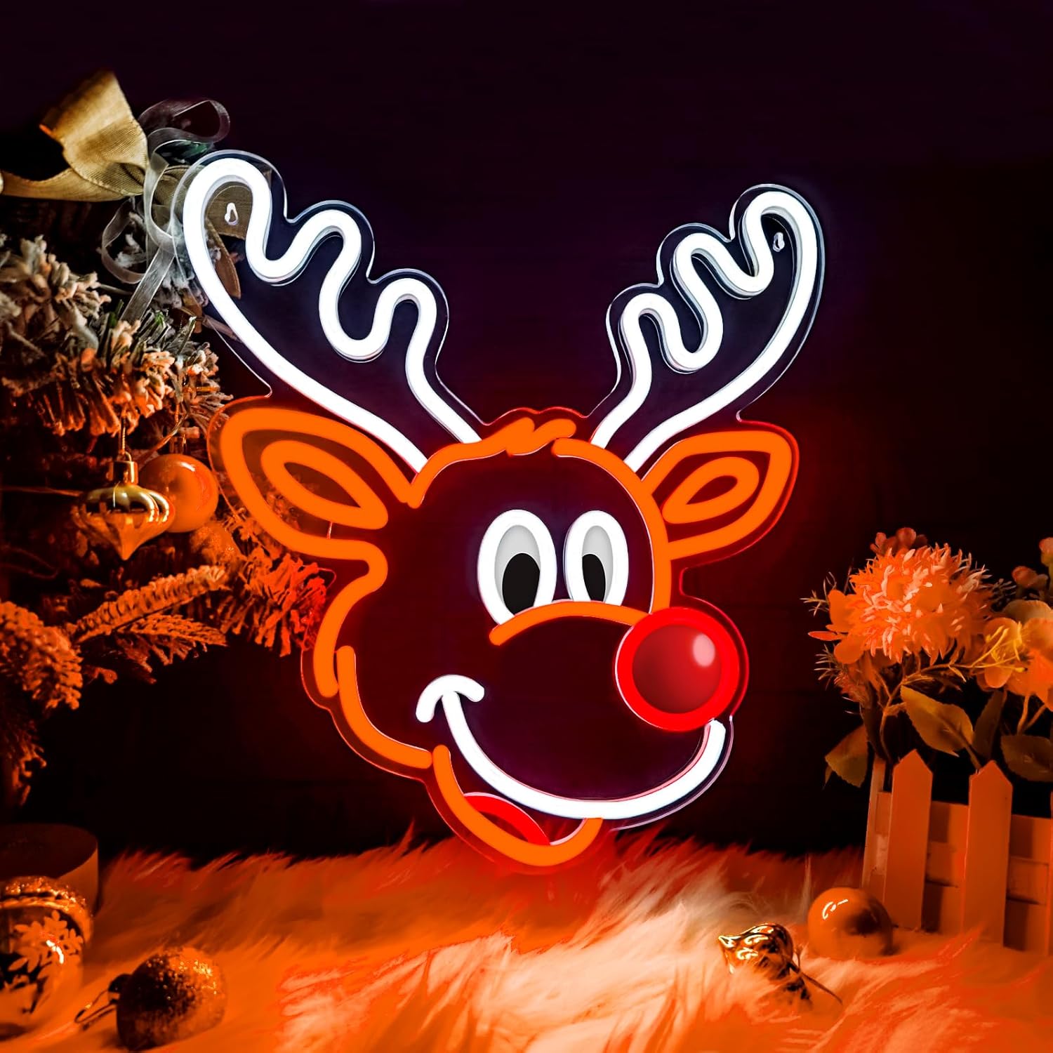 Lighting Home Decor Ideas - Schattig kerstrendier neonbord met rode neus