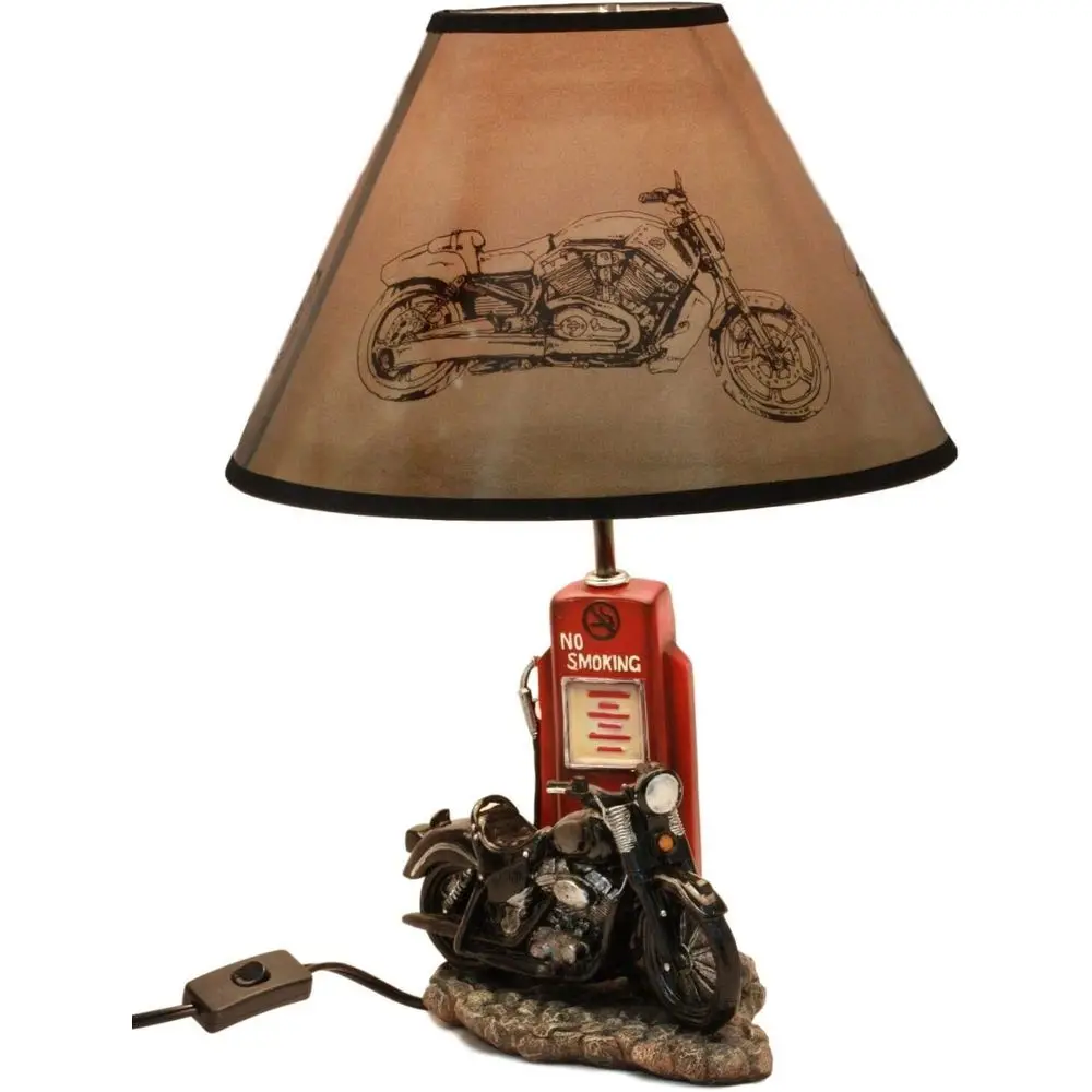 Lightings Decoration - Vintage retro zwarte motorfiets benzinepomp bureaulamp