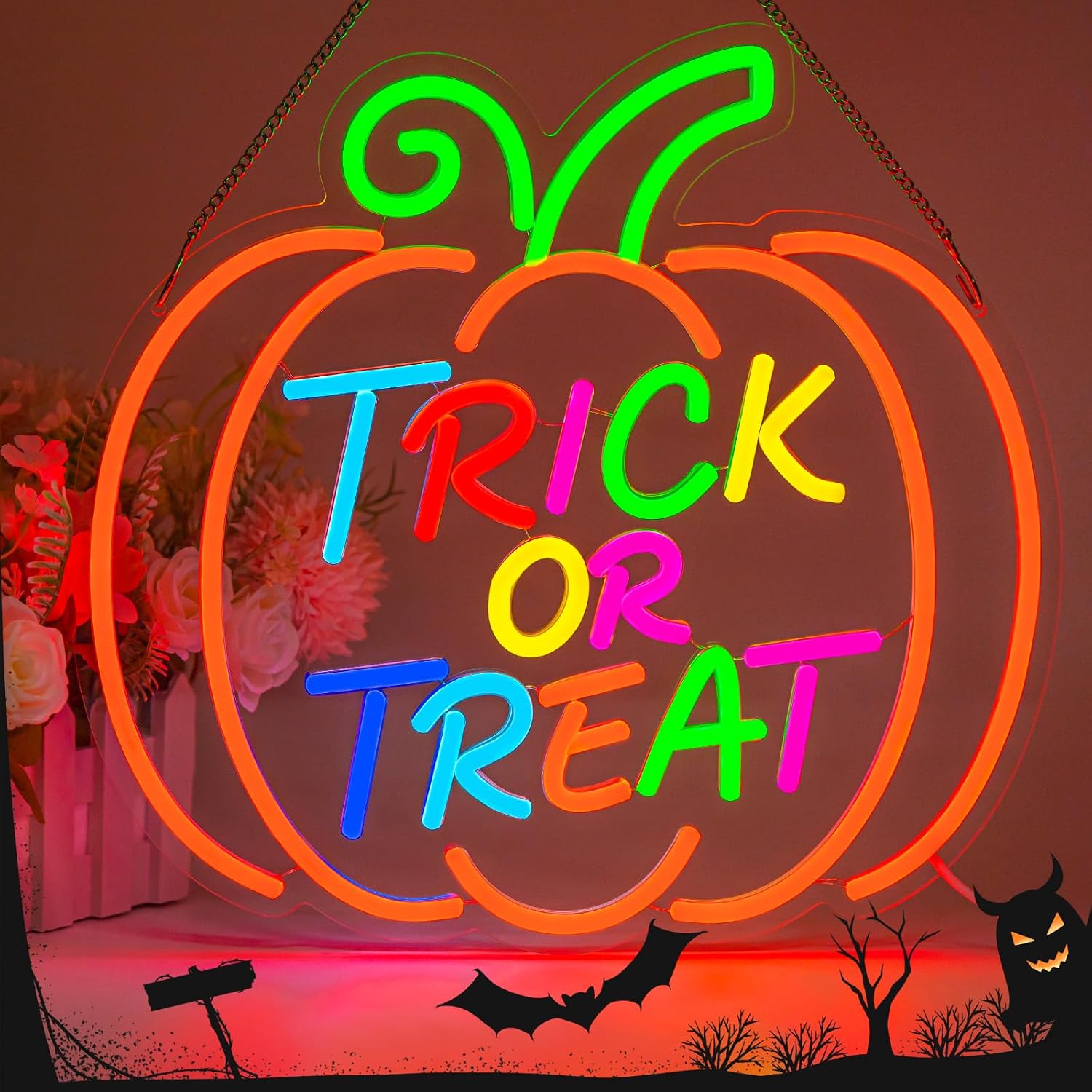 Home Decor Lighting Tricks - Trick or Treat Pompoen LED Neon