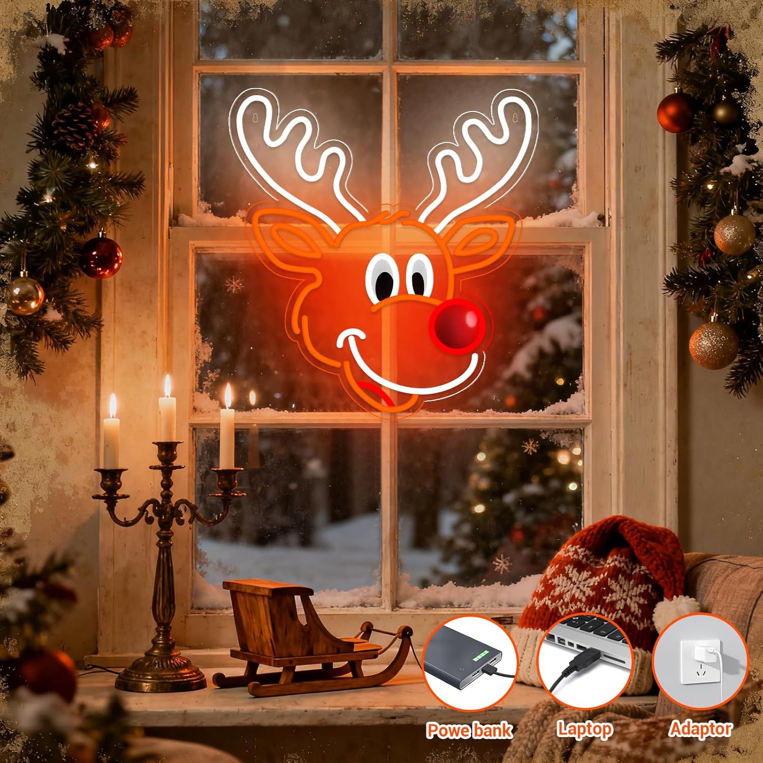 Schattig kerstrendier neonbord - Lighting Home Decor Ideas recensie en prijs